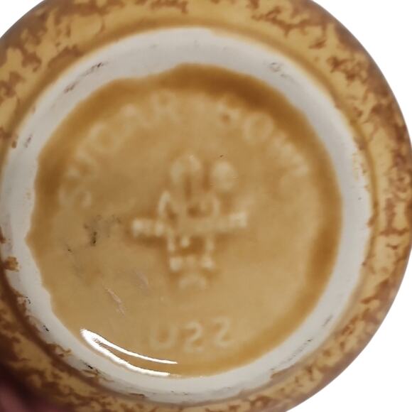 Vintage Pfaltzgraff USA Spongeware Gold Brown Creamer and Sugar Bowl w/Lid Set - Picture 14 of 14